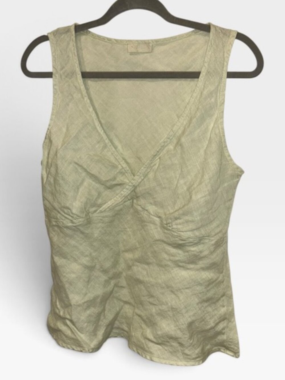 CP Shades 100% linen pastel light light green sleeveless faux wrap top shirt L
